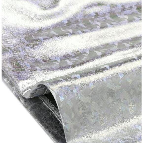 NWT Allegra K Silver Metallic Shiny Holographic Zipper Mini Skirt XL - Picture 12 of 13